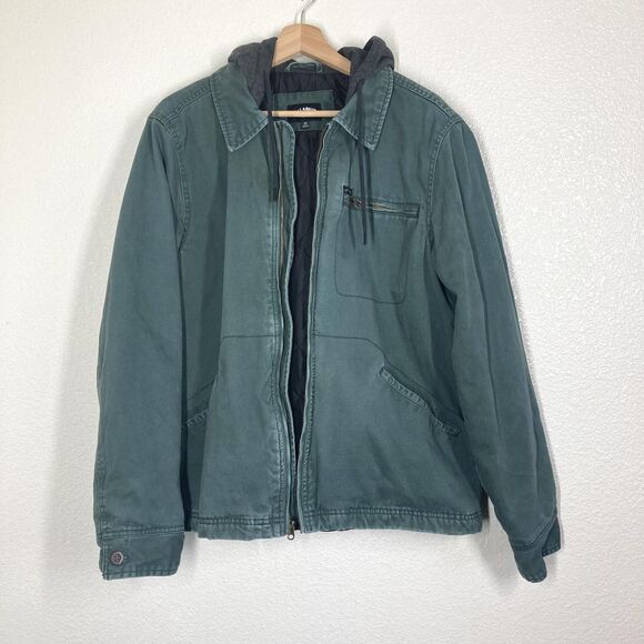 Billabong Barlow Jacket Mens Medium Green Hooded Canvas Zip Front Quilted Lined - Picture 4 of 16